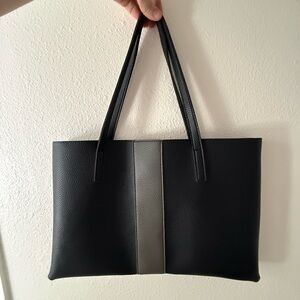 Vince Camuto Black Tote with Gray Center Stripe